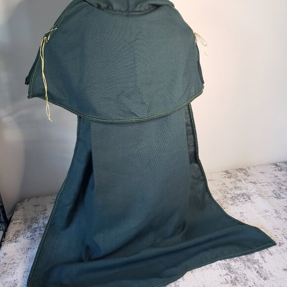 Large Linen Like Dark Green Hooded Medieval Cape w Gold Lacing Details - Picture 4 of 12